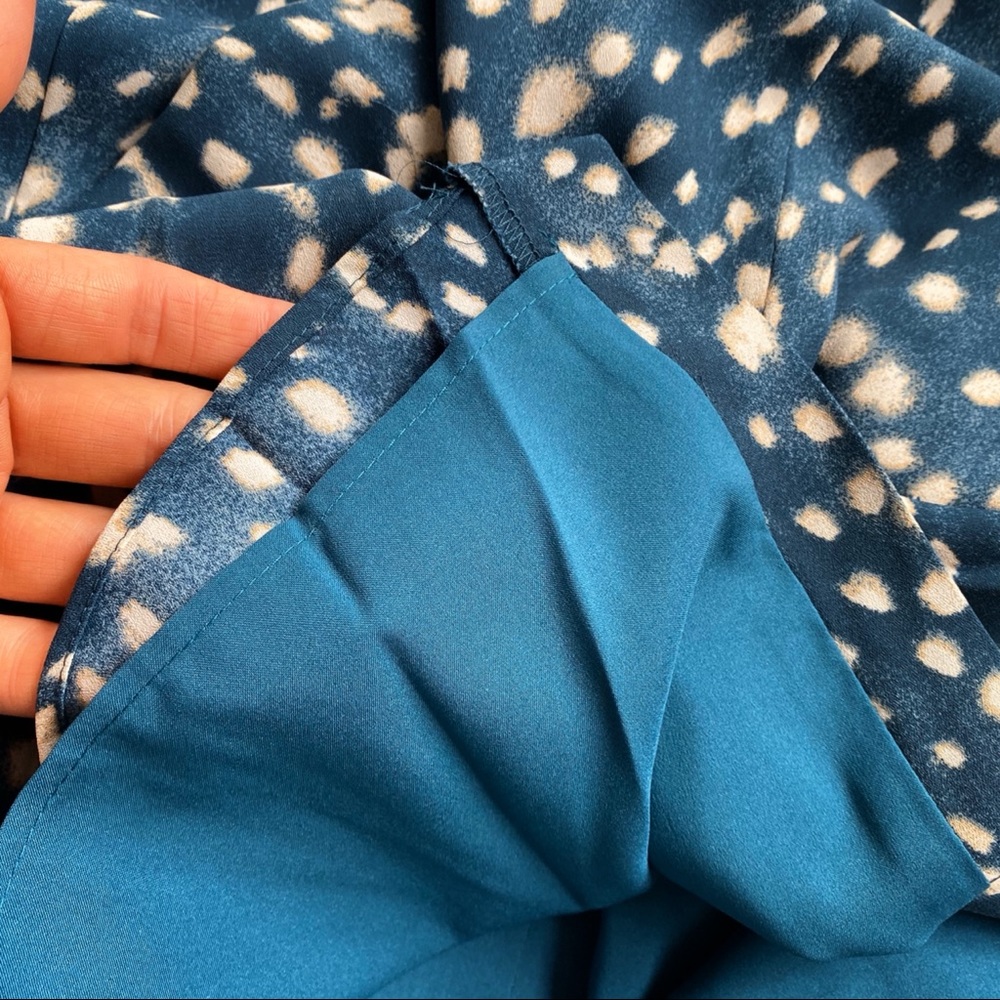 🌌 ANN TAYLOR TEAL TAN DOTTED MAXI DRESS! - Picture 8 of 9